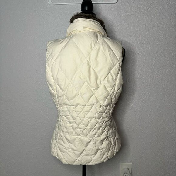Eddie Bauer Vest Premium Goose Down Size M White Fur Trim Full Zip Puffer Gorp - Picture 8 of 8